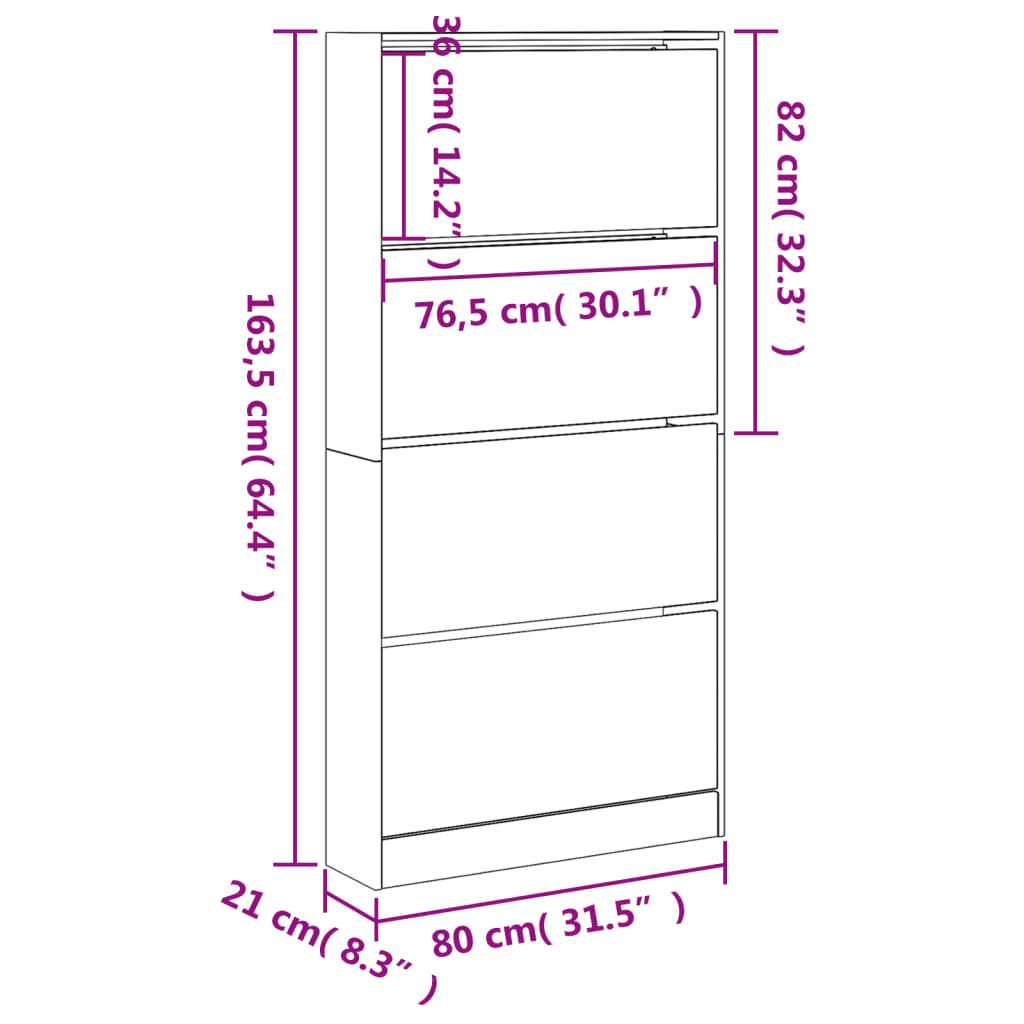 Schoenenkast Met 4 Klaplades 80X21X163,5 Cm