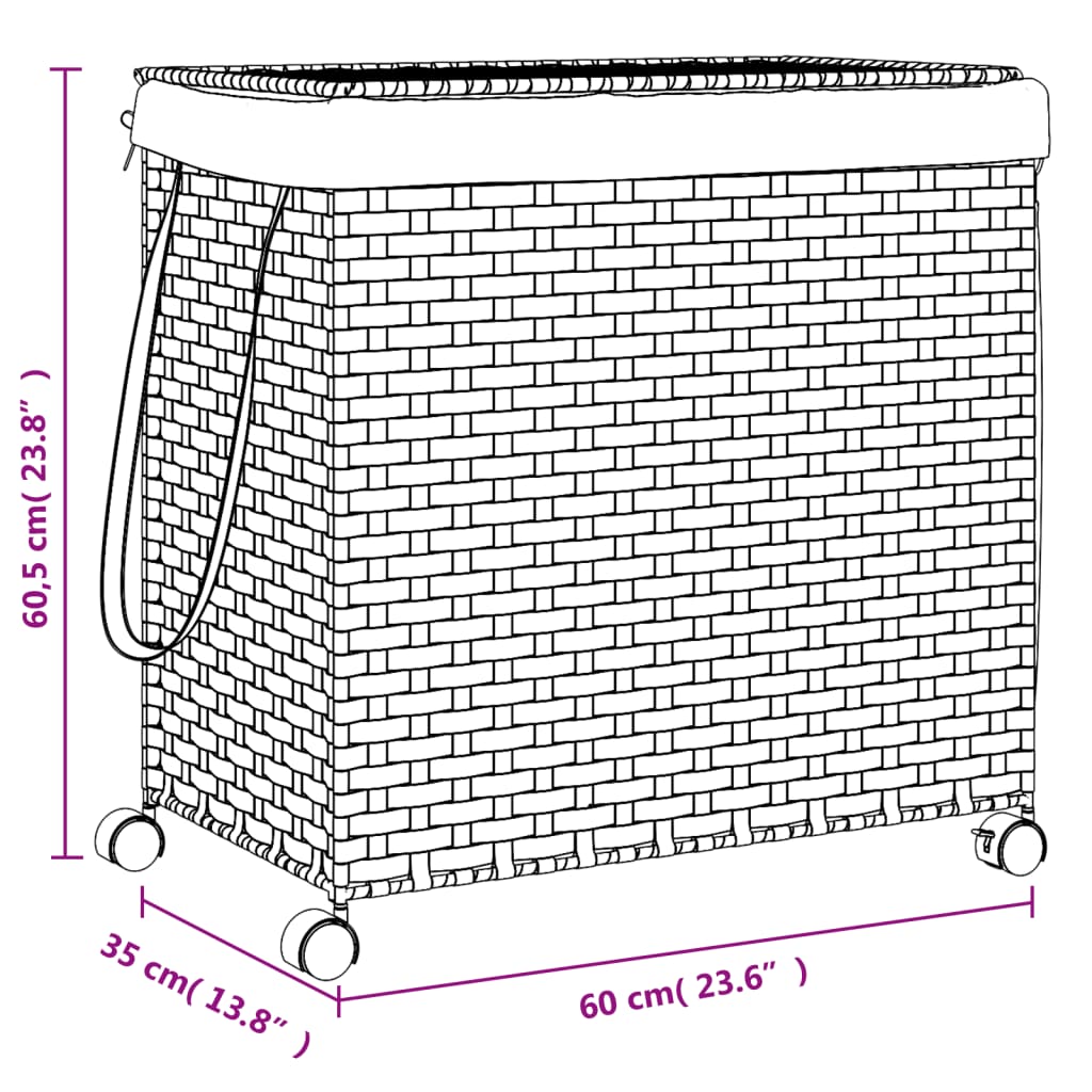 Wasmand op wielen 60x35x60,5 cm rattan zwart