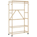 Kledingrek met schappen en wielen 110x40x180 cm bamboe