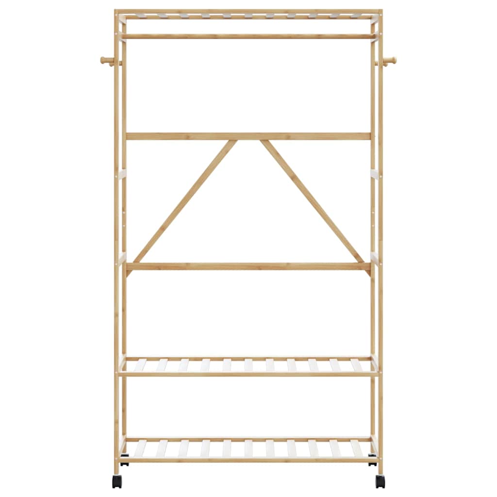 Kledingrek met schappen en wielen 110x40x180 cm bamboe